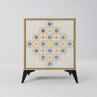 SIDEBOARD PATTERNED PRISM, Eichefarben, 57,5x42x70,5 cm, Schwarze Metall-Sternfüße - Eichefarben/Multicolor, Holzwerkstoff/Metall (57.5/70.5/42cm) - SpaceRebels