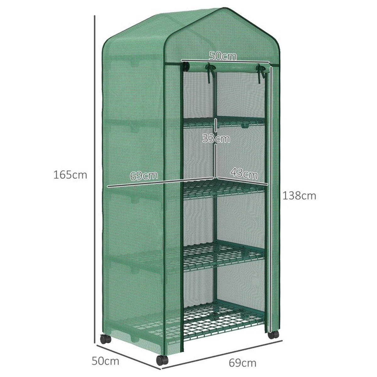 GEWÄCHSHAUS 69/165/50 cm Grün aus Stahl mit 4 Regalböden - Grün, Metall (50/165/69cm) - OKMYHOME