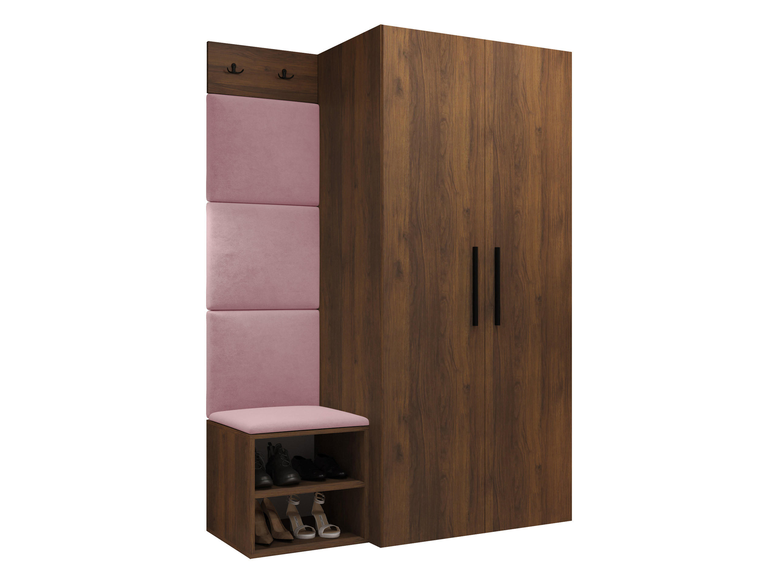 GARDEROBEN-SET Medi IV - Hellrosa/Nussbaumfarben, Holzwerkstoff/Kunststoff (80/191/50cm) - MIRJAN24