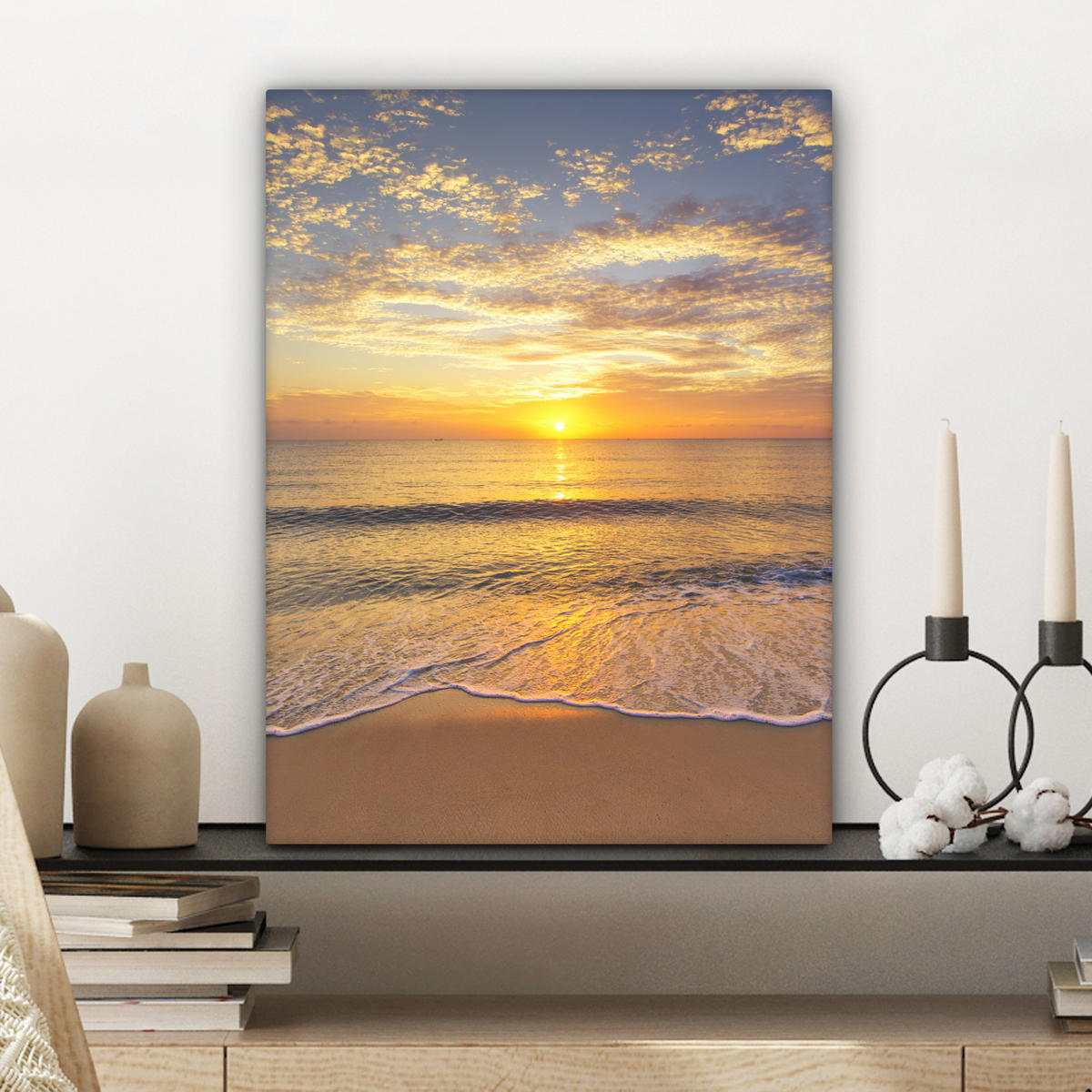 LEINWANDBILD Strand - Sonnenuntergang - Meer Room Decor 30x40 cm - Gelb, Textil (30/40cm) - MuchoWow