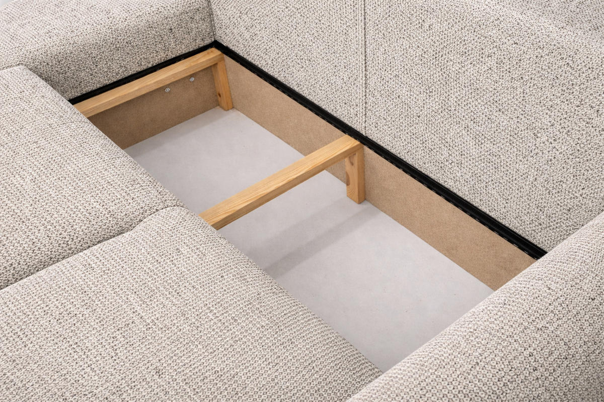 ECKSOFA Mit Schlaffunktion Und Bettkasten, Sofa L-Form Bingo L, Chenille-Stoff Artico, Nata, Links - Beige, Holz (250/142cm) - Kaiser Möbel