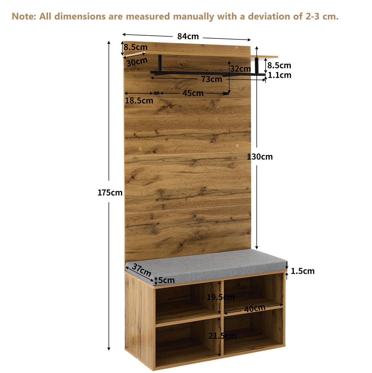 GARDEROBENSET mit Schuhbank 84 x 35 x 175 cm Holzoptik Eiche - Braun, Holzwerkstoff (37/175/84cm) - Beauniv