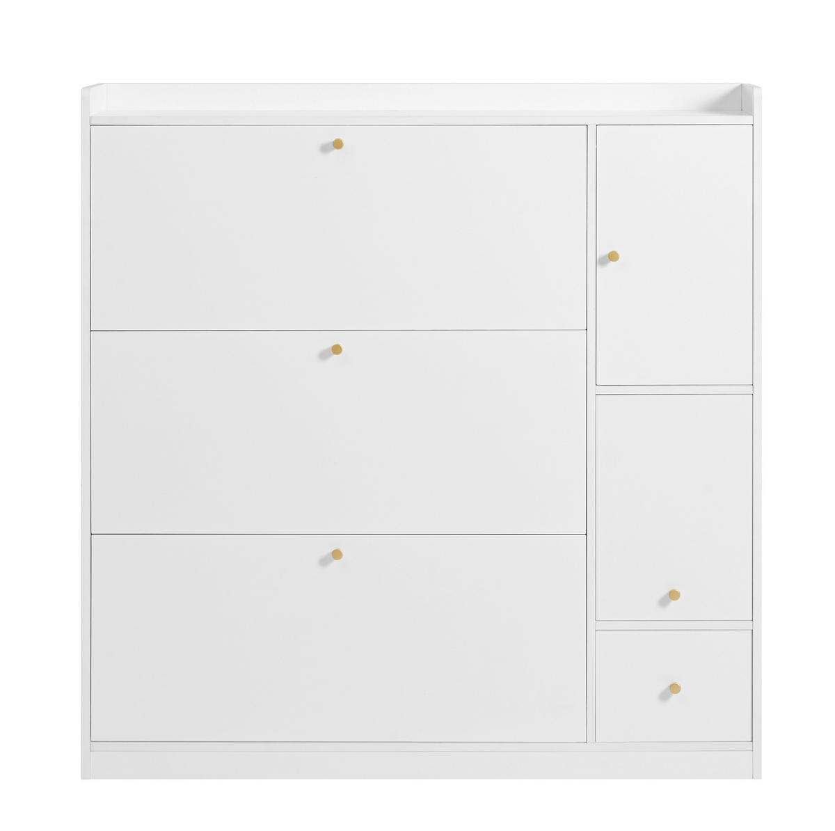 SCHUHSCHRANK mit Klappen 119/24/122 cm in Weiß mit Sitzbank und Schublade - Weiß, Holzwerkstoff (119/122/24cm) - BEAOK