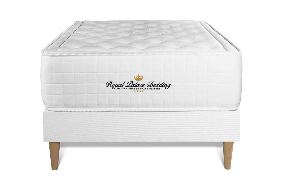 BETT Buckingham Memory-Schaum 90 x 200 cm h1 - Kit Bettgestell Weiß - Beige/Weiß, Holz (90/200cm) - ROYAL PALACE BEDDING