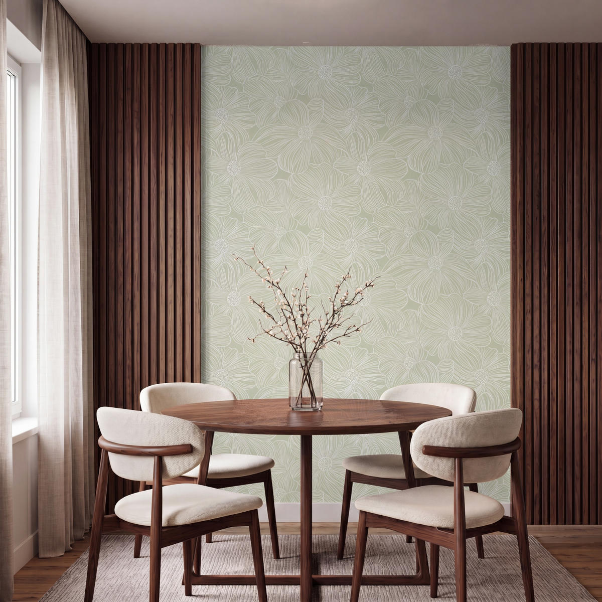 TAPETE - Gelassenheit - Blumen - Grün - 160x240 cm - Salbeigrün, Papier (160/240cm) - OnlyWow