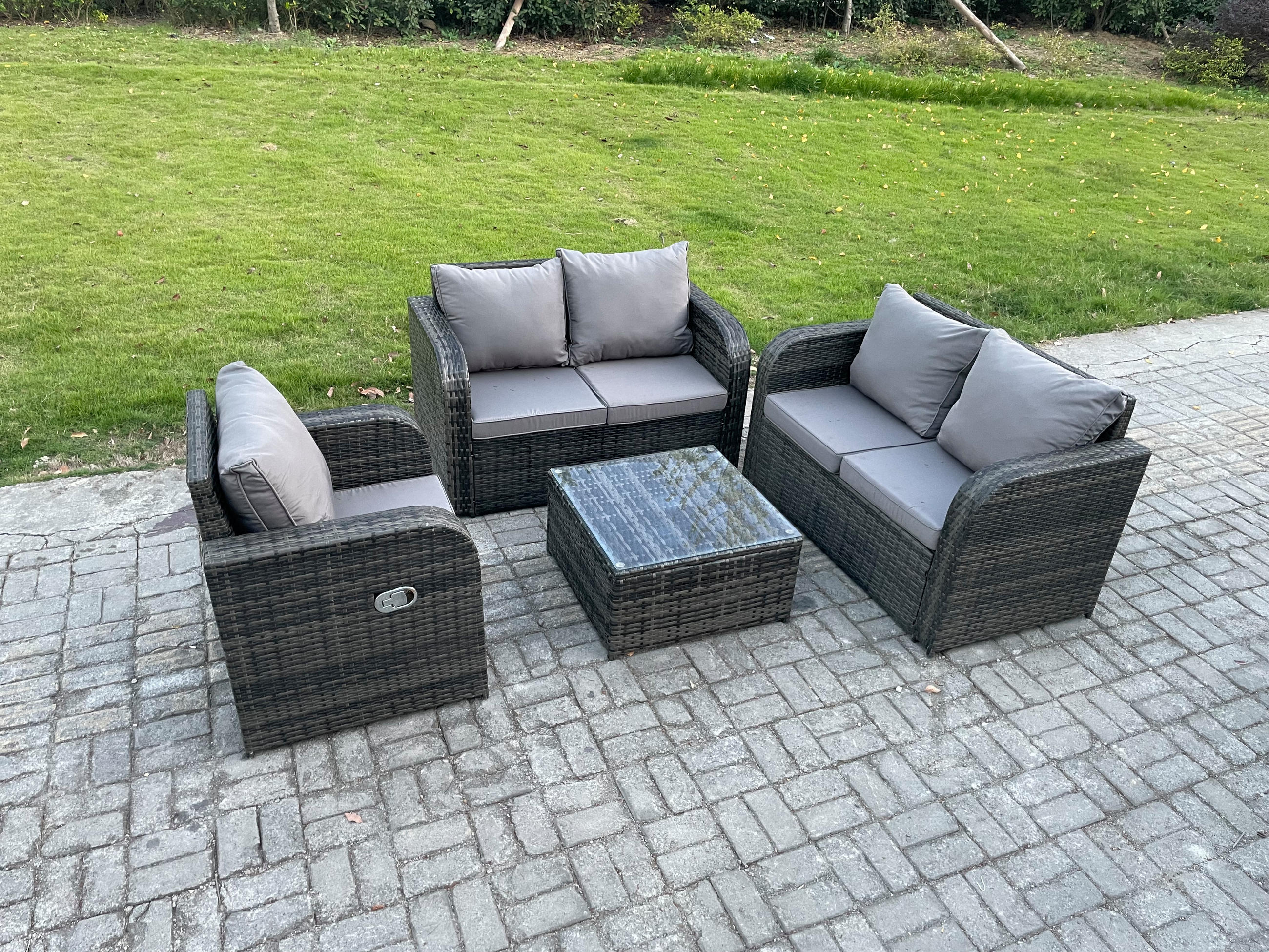 LOUNGEGARNITUR Polyrattan Dunkelgrau 5-Sitzer - Dunkelgrau, Metall - Fimous