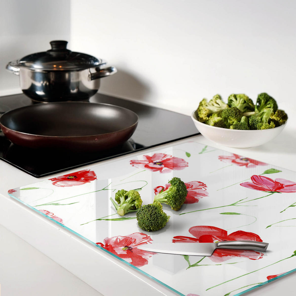GLASPLATTE 60x52 cm Mohnblumen - Rot, Glas (60/0.4/52cm) - TULUP