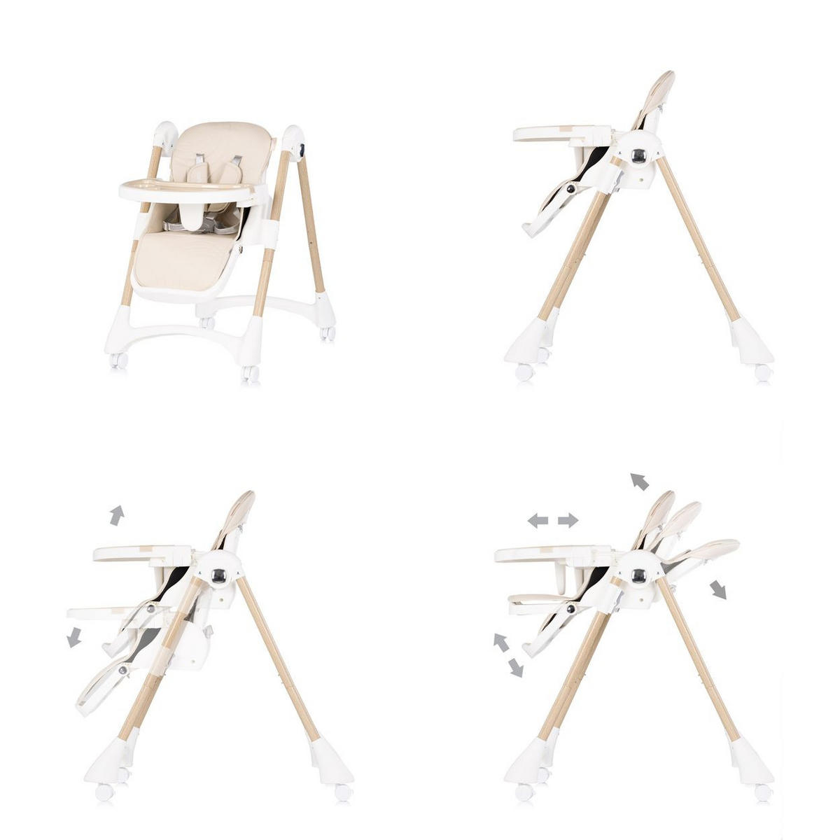 HOCHSTUHL Candy Shop creme 4 Räder, verstellbare Fußstütze, faltbar, Sicherheitsgurt, Tablett - Weiß, Metall (49/96/83cm) - Chipolino