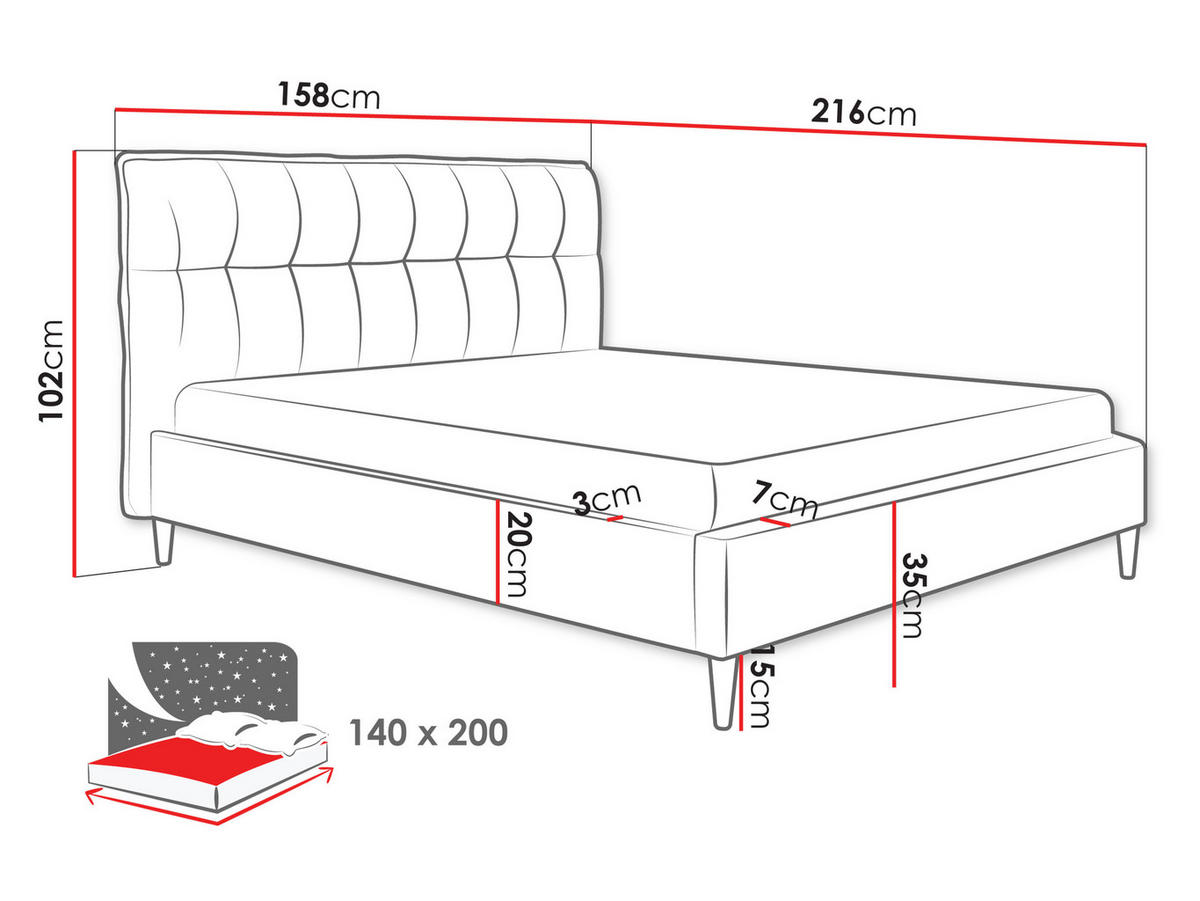 POLSTRBETT Abril 914Y - Schwarz/Grau, Holzwerkstoff/Kunststoff (140/200cm) - MIRJAN24