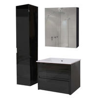 BADEZIMMERSET B19B Hochglanz Schwarz - Schwarz Hochglanz, Holz (61/150/47cm) - MCW