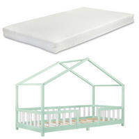HAUSBETT Treviolo mit Matratze - Weiß/Mintgrün, Holz/Textil (90/200cm) - [en.casa]