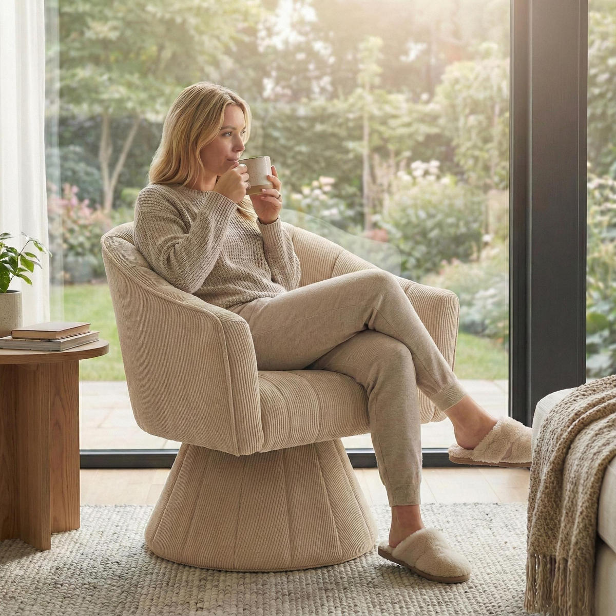 DREHSTUHL Drehsessel Loungesessel mit Polsterung,360°,Cord,Rosa - Rosa, Textil (70/72/66cm) - LVHOM