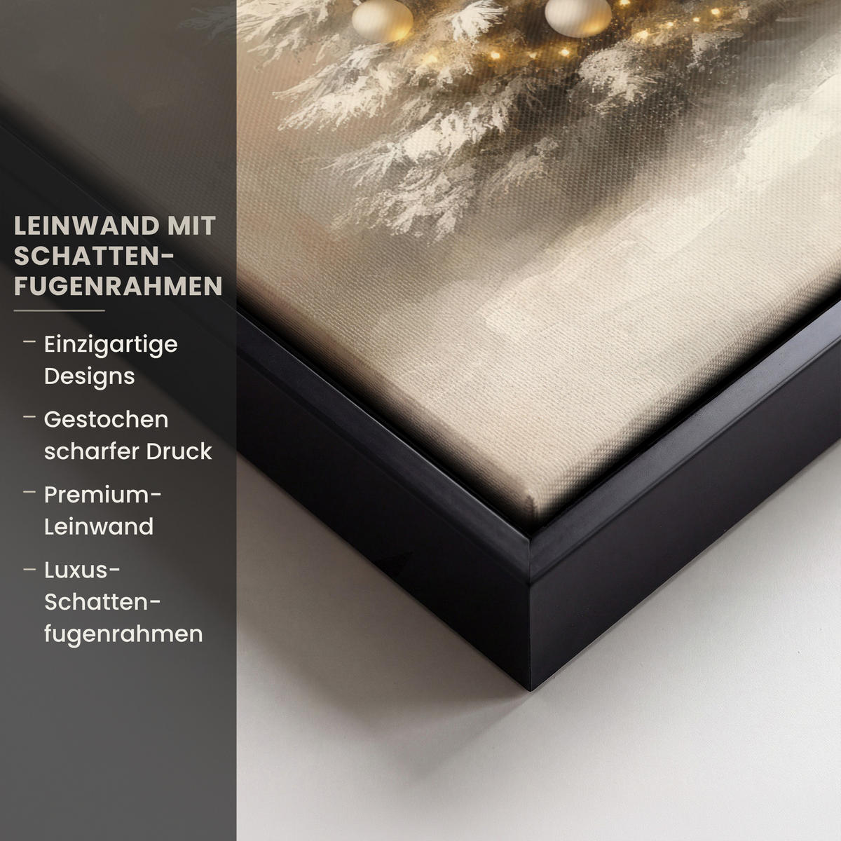 LEINWAND Bilder mit Rahmen - Weihnachten - Weihnachtsbaum - Schnee - Kunst - 20x30 - Champagner, Textil (20/30cm) - MuchoWow