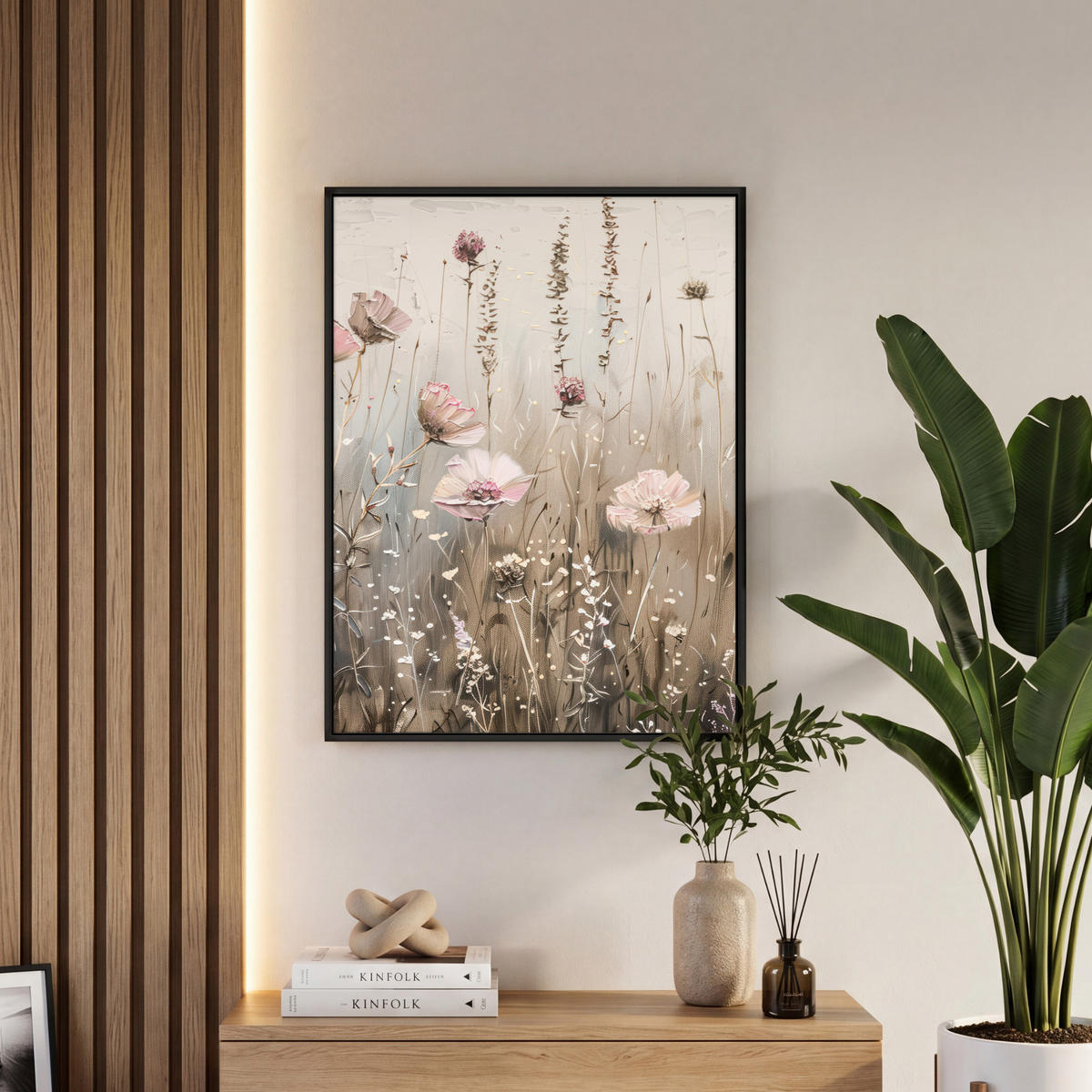 LEINWAND Bilder mit Rahmen - Blumen - Rosa - Modern - Beige - 60x80 - Beige, Textil (60/80cm) - MuchoWow