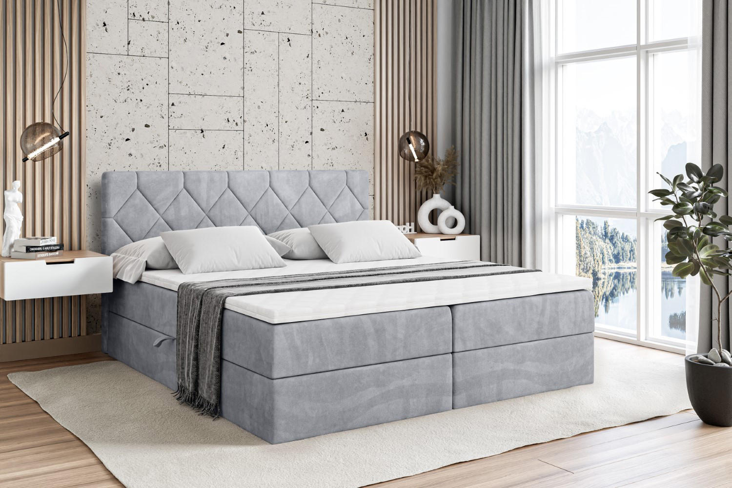BOXBETT mit Matratze H3 und Lattenrost - CATOR - 180 x 200 Hellgrau - Hellgrau, Holzwerkstoff (180/200cm) - ALTDECOR