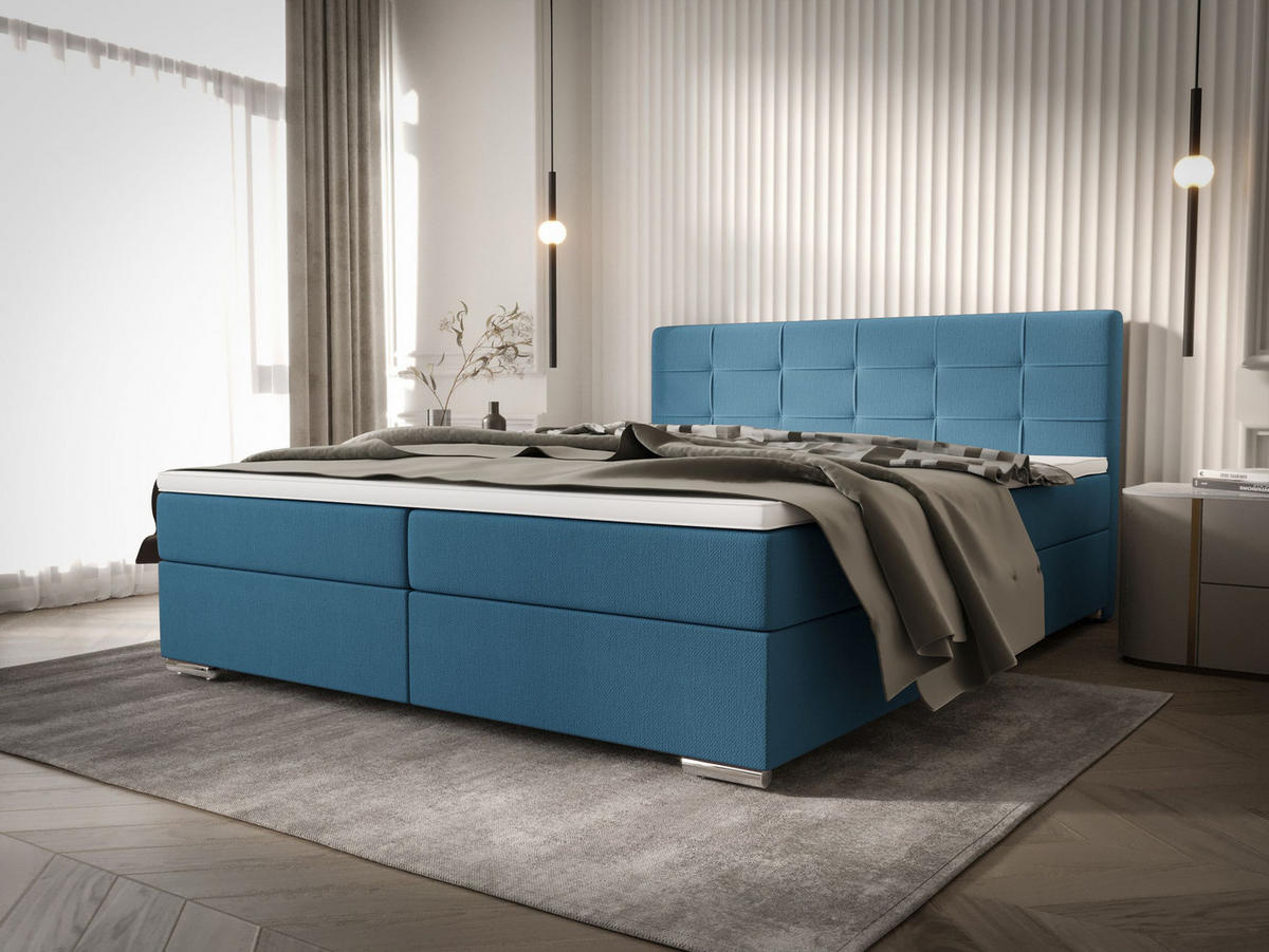 BOXBETT ZILANO 1 mit Matratze H3 und Topper 140x200 Cosmic 5 - Blau, Holz/Textil (140/200cm) - Bedante