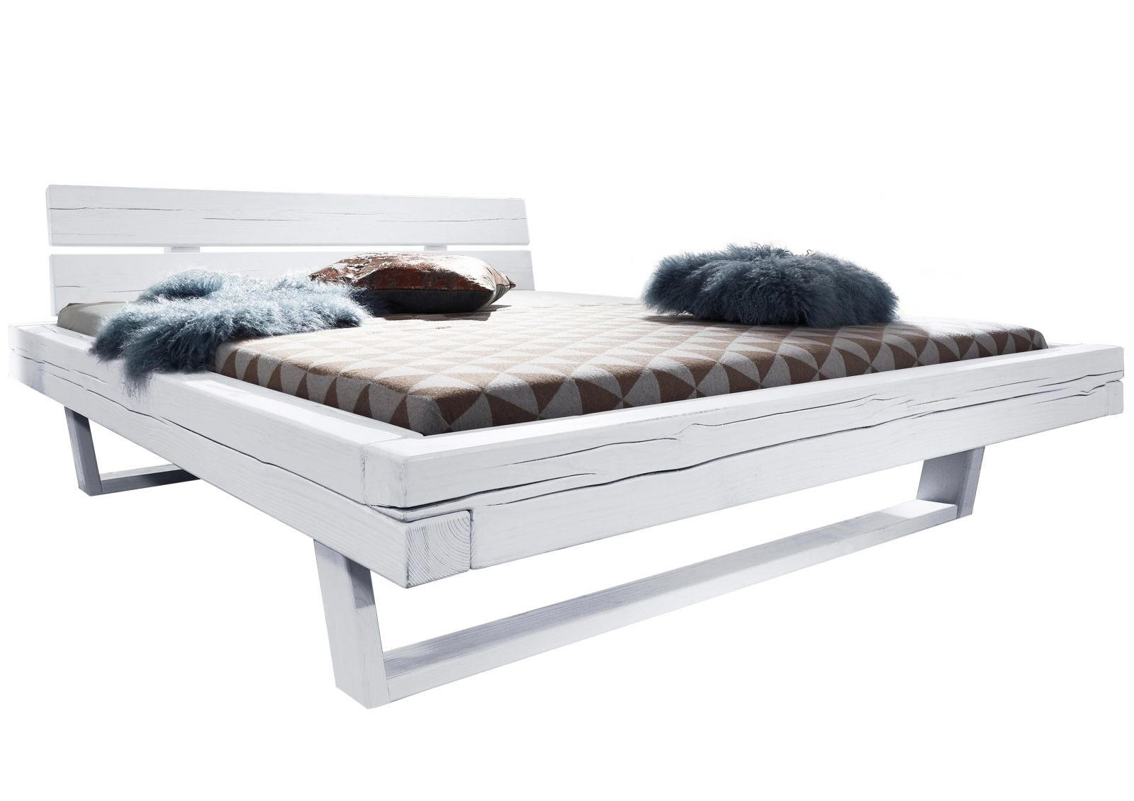 BETT Massivholz Fichte 180 x 200 x 87 weiß BALKENMÖBEL #711 - Weiß, Holz (180/200cm) - Massivmoebel24