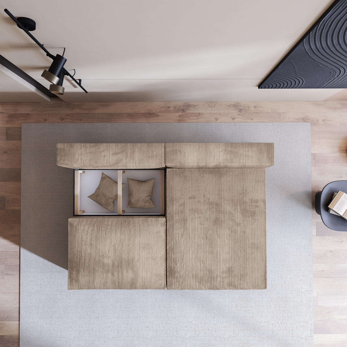 ECKSOFA FIORO P Beige Kordstoff mit Schlaffunktion - Beige/Grau, Holz/Kunststoff (204/148cm) - MASSENO
