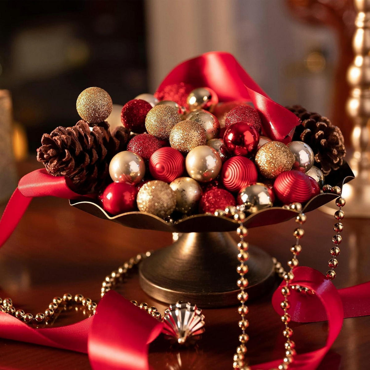WEIHNACHTSKUGELN 49-teiliges Set Rot Gold - Multicolor, Kunststoff (7/7/7cm)