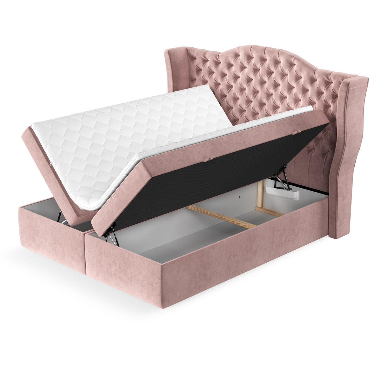 BOXBETT Royal Rosa 160/200 cm im Samtstoff - Pink/Schwarz, Holz/Holzwerkstoff (160/200cm) - Maison de Reve