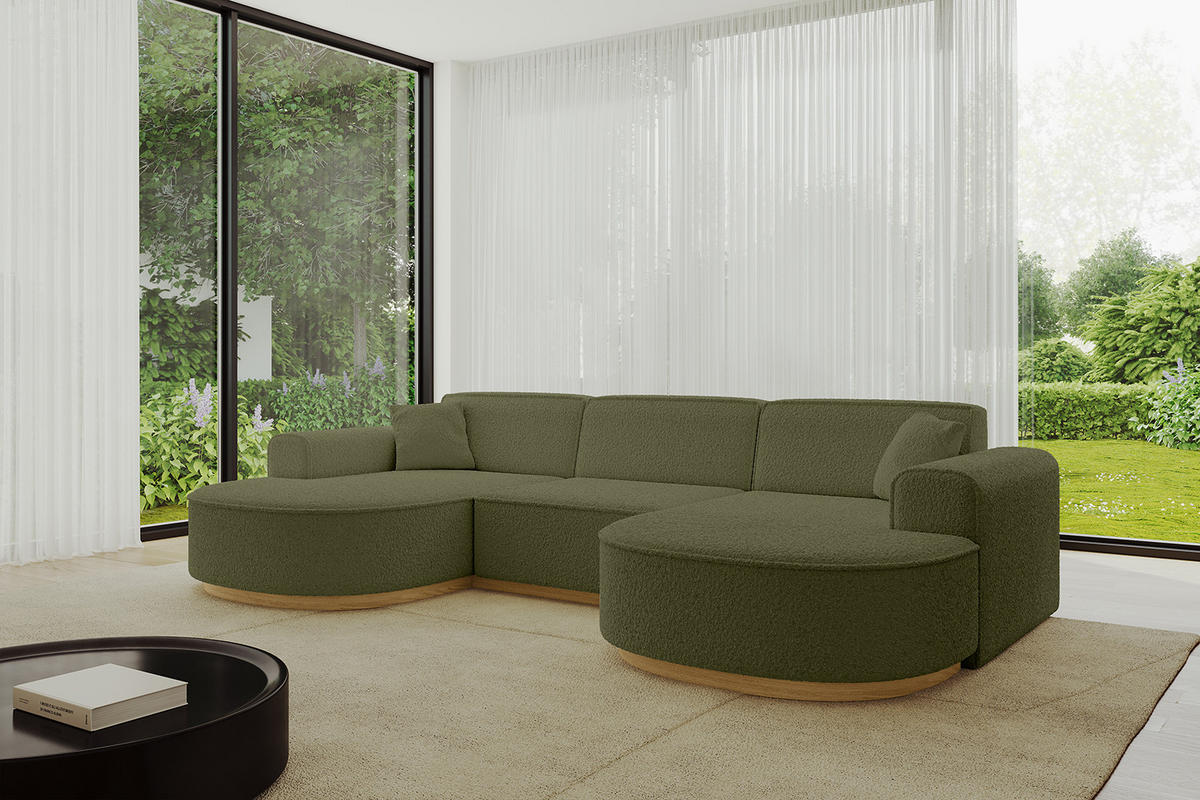 WOHNLANDSCHAFT MARI-U1-v2 - 303x171x83 cm Grün Bouclé - Grün, Holzwerkstoff/Textil (303/83/171cm) - ALTDECOR