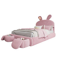 POLSTERBETT 140/200 cm rosa aus Samt mit LED-Hasenohren und Bettkasten - Rosa, Textil (140/200cm) - OKWISH