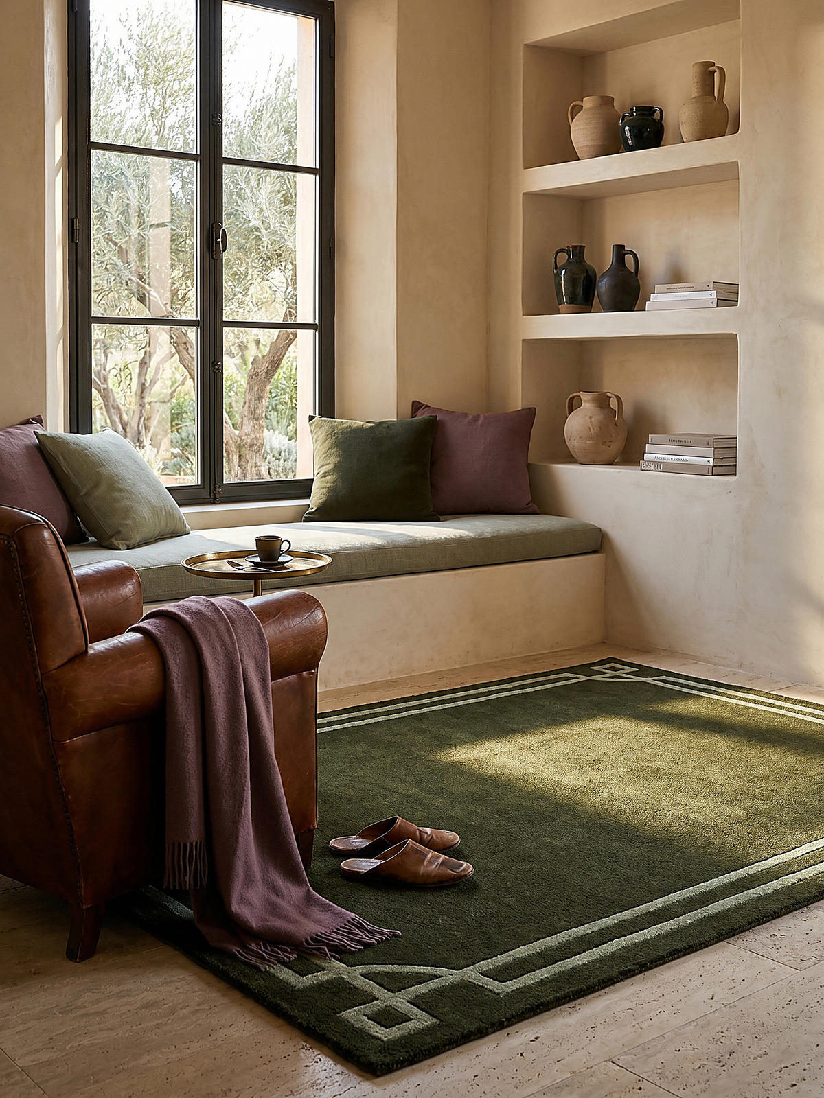 TEPPICH Kurzflor im Art-Déco-Stil, Klassische Bordüre, Wohnzimmer Grün Rechteckig 200x290 - Grün, Textil (290/200cm) - KADIMA DESIGN
