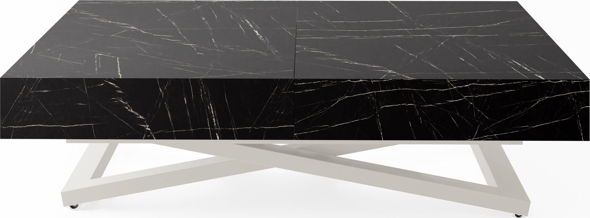 COUCHTISCH Cavetta U höhenverstellbar ausziehbar, Marmor Schwarz 120-200/80/27-76 cm - Kaschmir/Beige, Holzwerkstoff/Metall (80/200/76cm) - WFL GROUP