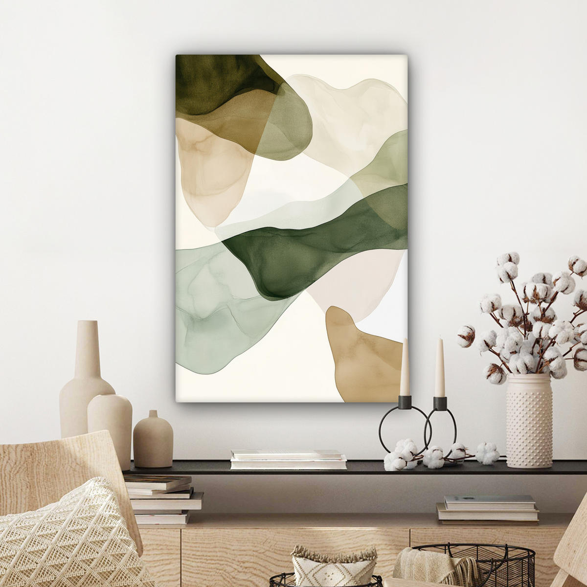 LEINWANDBILD Japandi - Abstrakt - Grün Wanddeko 40x60 cm - Multicolor, Textil (40/60cm) - MuchoWow