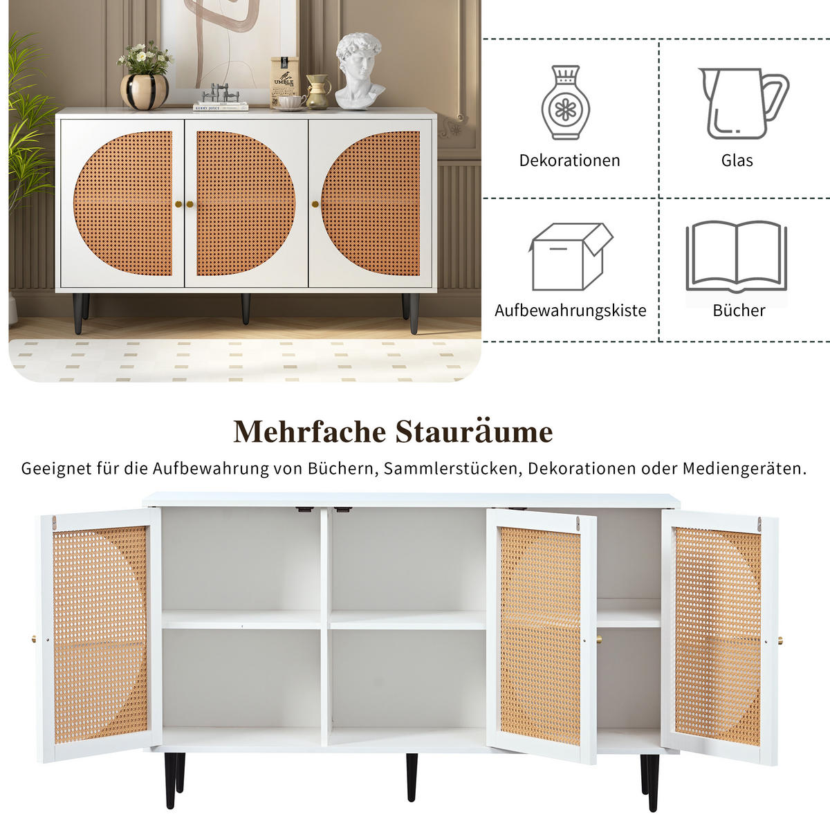 SIDEBOARD Weiß 129,8/40/76 cm - Weiß, Holzwerkstoff/Metall (40/76/129.8cm) - Urban Meuble