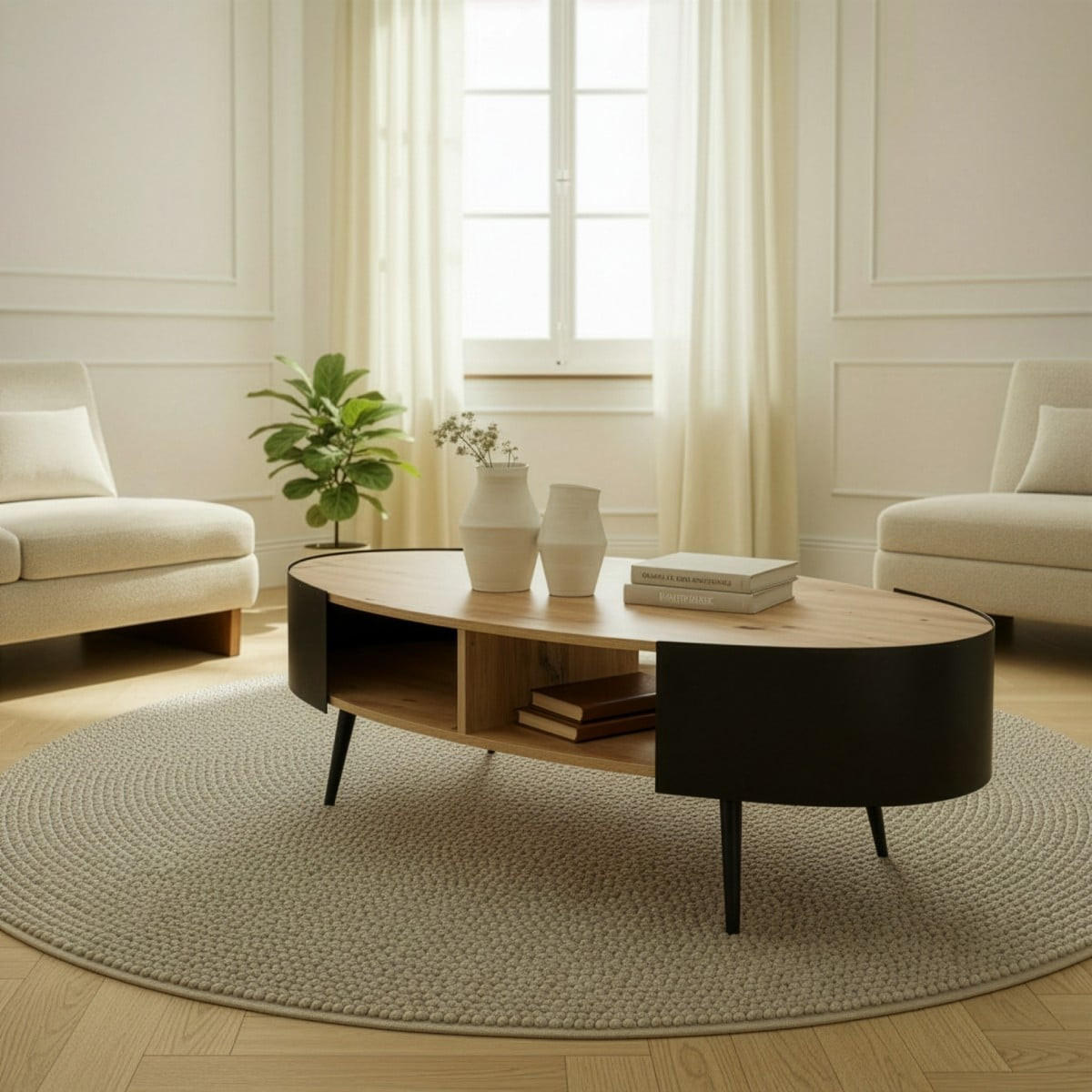 COUCHTISCH mit schwarzen Metallseiten 120/60/39 cm - Eschefarben, Holzwerkstoff (68/60/39cm) - Calicosy