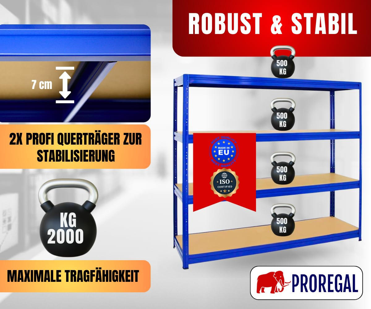 SCHWERLASTREGAL Dino 180x180x60 cm Fachlast 500 kg Blau - Blau, Metall (180/180/60cm) - PROREGAL
