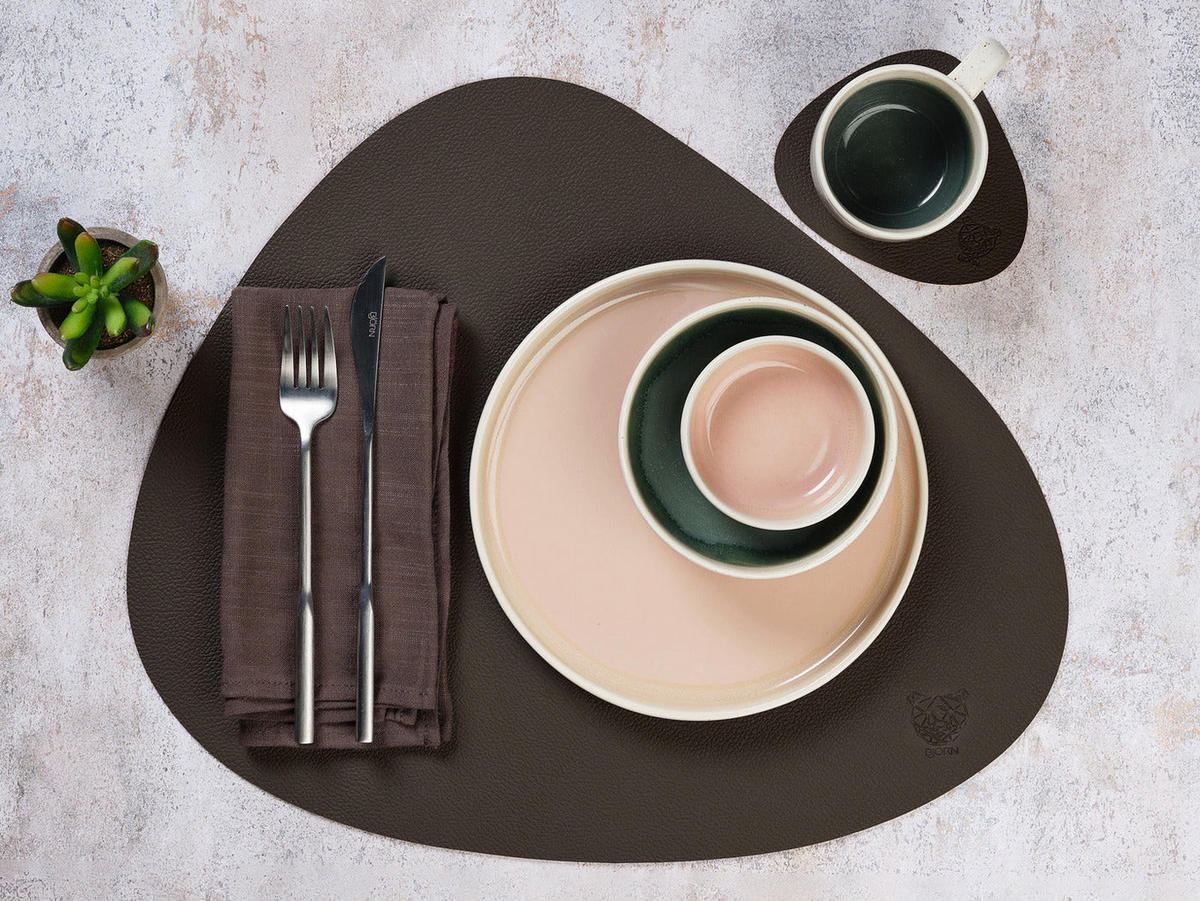 TISCHSET - 6er-Set - Recyceltes Leder in Orange und Schokolade - Orange, Textil (37/44cm) - Björn