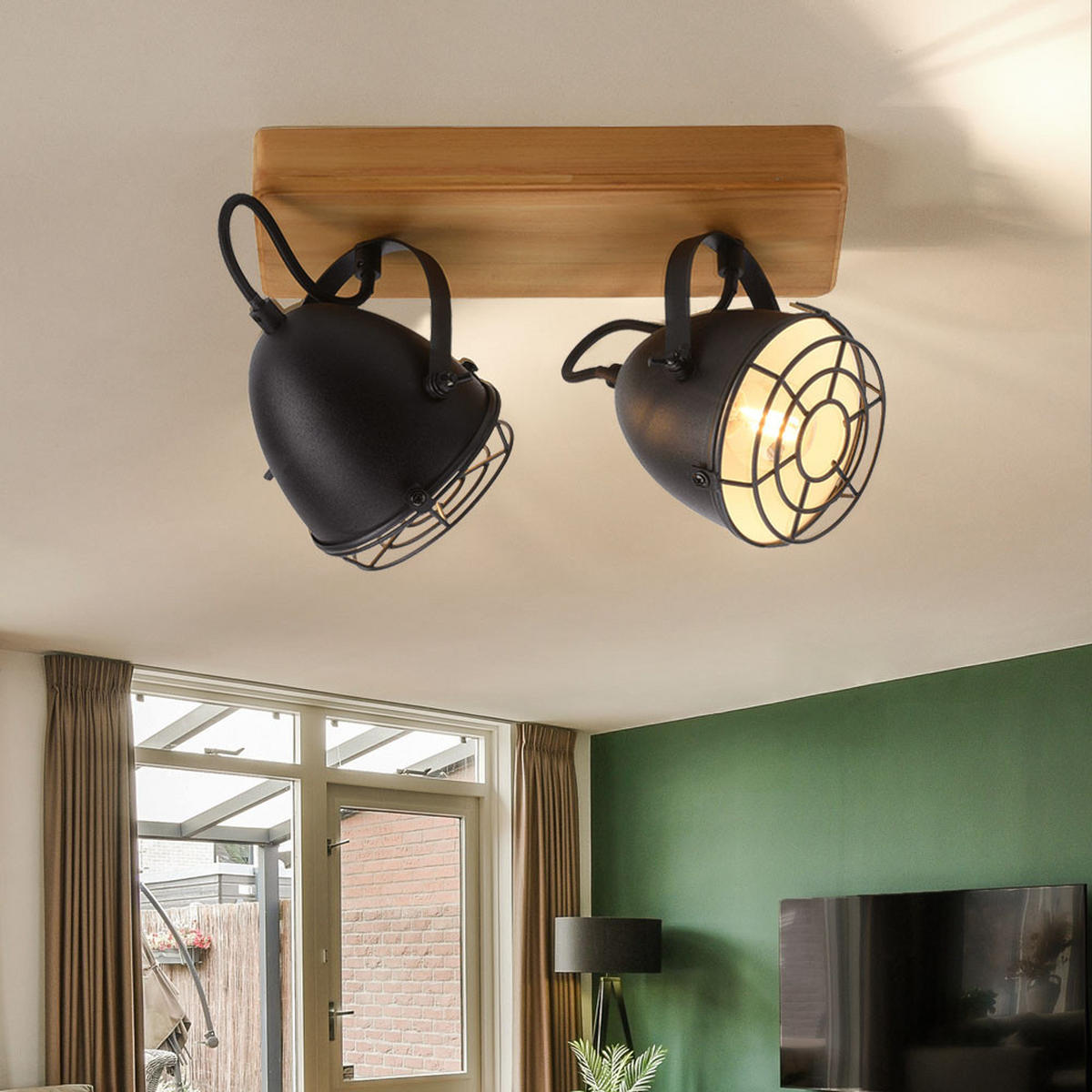 DECKENLEUCHTE Holz Metall Schwarz - Braun, Holz (30.5/17/20cm)