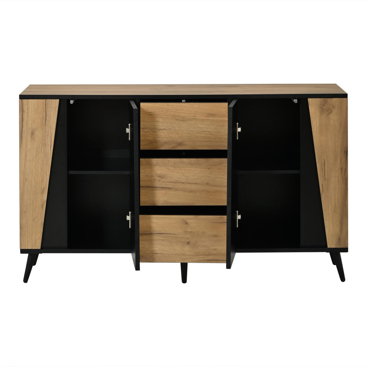 SIDEBOARD AUFBEWAHRUNGSSCHRANK Naturholz & Schwarz 2 Türen 3 Schubladen 120cm - Naturfarben, Holzwerkstoff (120/70/40cm) - Urban Meuble