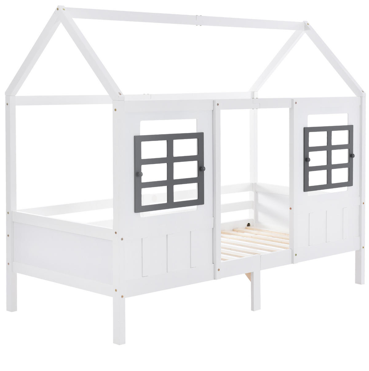 HAUSBETT 200/90 cm Weiß mit Fenstern ohne Matratze - Weiß, Holz (90/200cm) - MIVRAY
