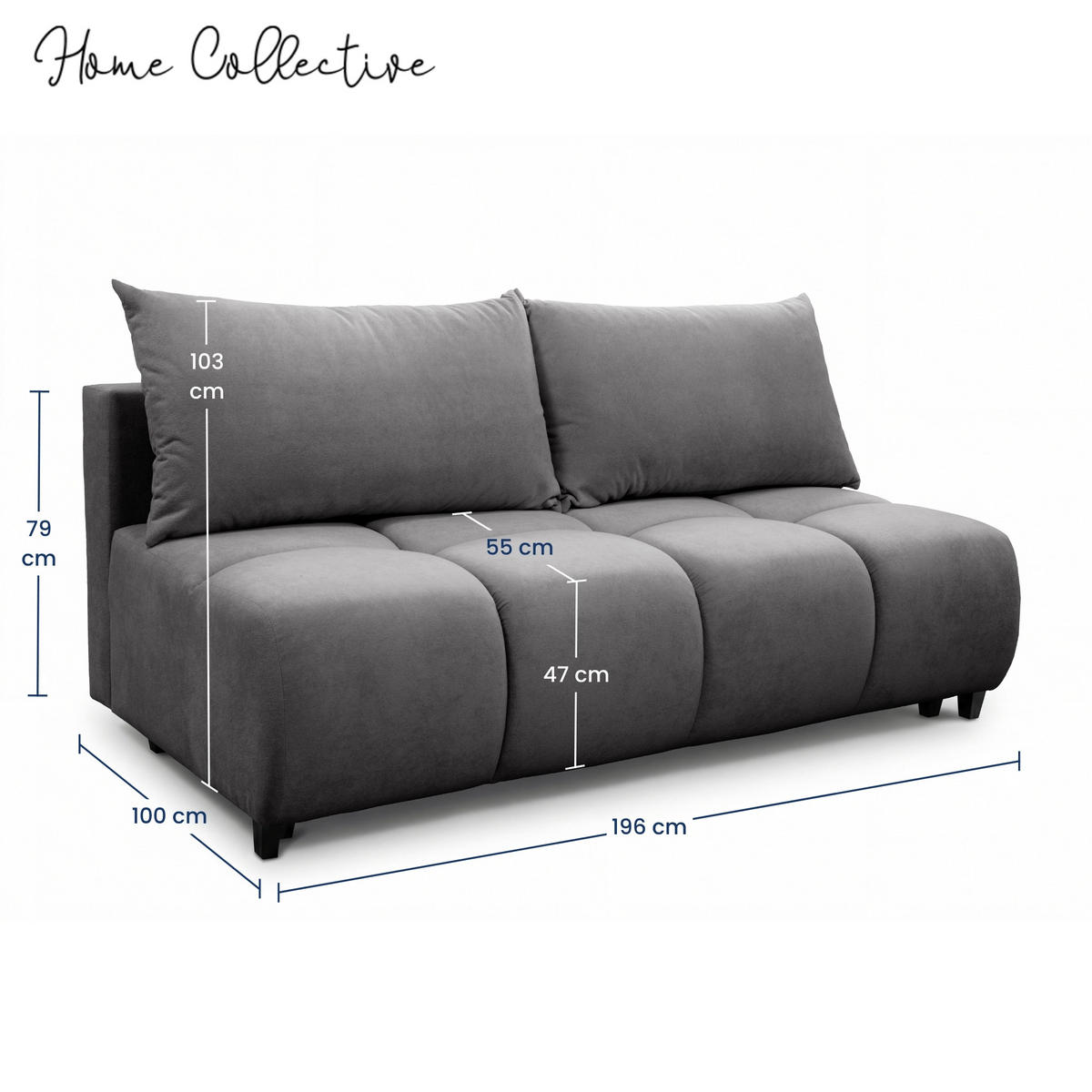 SOFA 196 cm in Graphit - Graphitfarben, Textil (196/79/100cm) - Home Collective