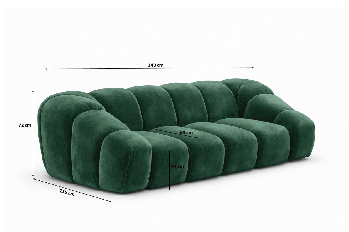 SOFA 3-Sitzer modular, Veloursstoff Bluvel, Grün, CROISSANT - Grün, Holz (240/72/115cm) - Kaiser Möbel