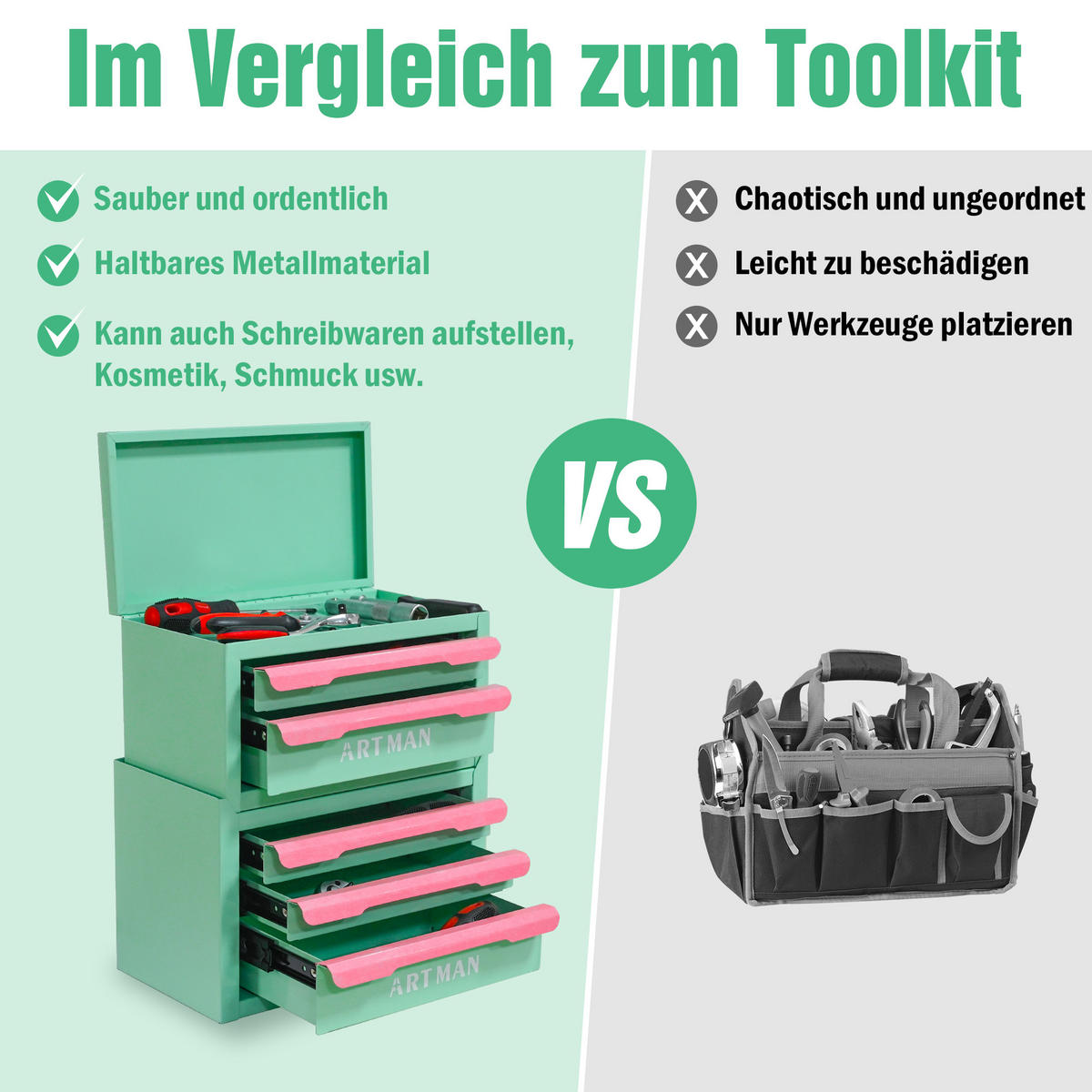 KOMBINATIONSETUI – Mintgrün und Pink, 2-stöckig und 3-stöckig - Multicolor, Metall (15.8/32/28.5cm) - DCA