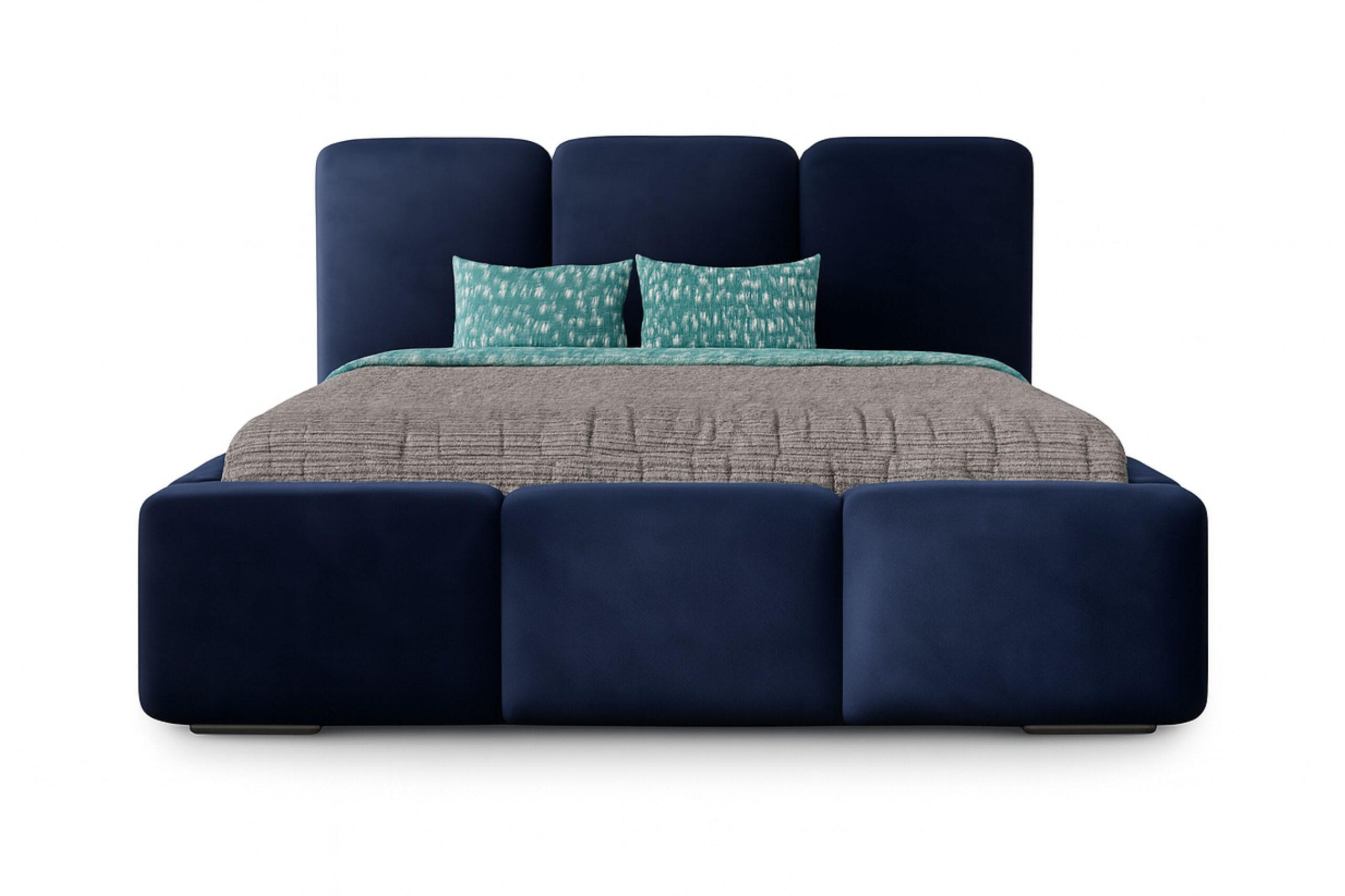 POLSTERBETT ROYAL, 160 x 200 cm mit Bettkasten und Lattenrost aus Metall, Velourstoff, Frabe: Blau - Blau, Holz/Kunststoff (160/200cm) - Agmat-Furniture