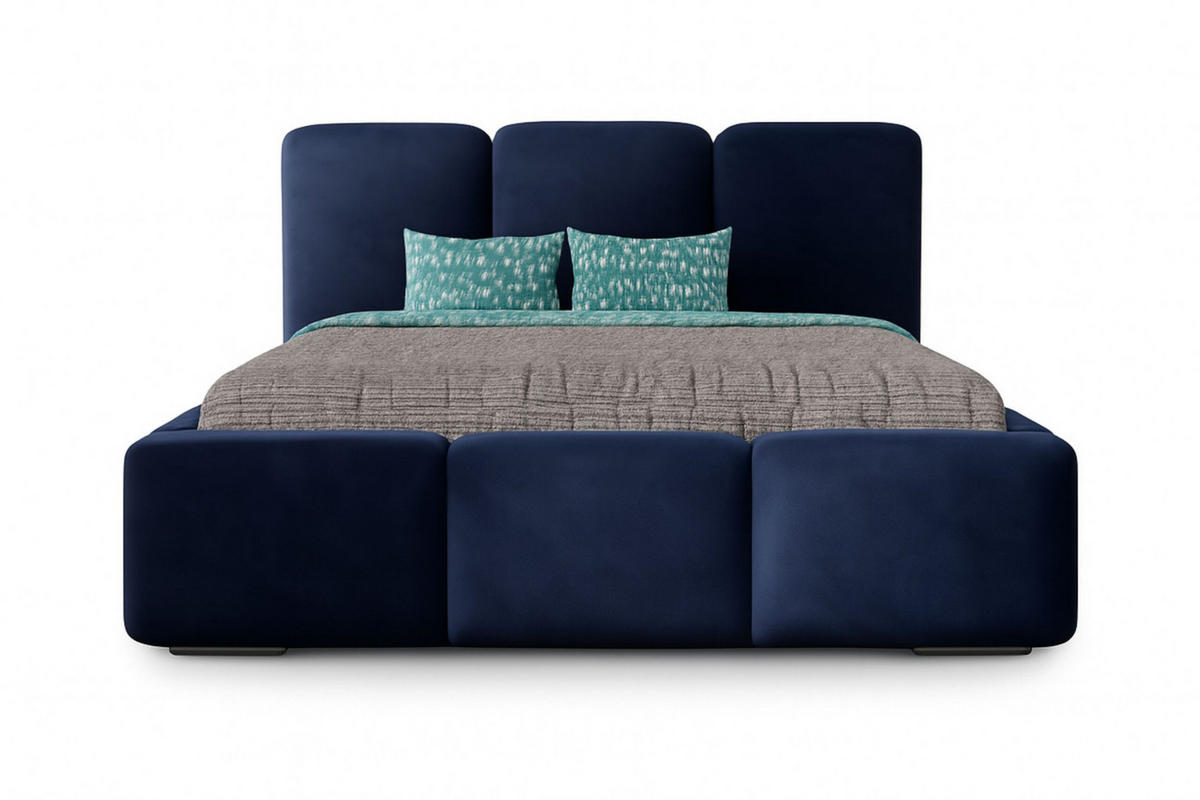 POLSTERBETT ROYAL, 200 x 200 cm mit Bettkasten und Lattenrost aus Metall, Velourstoff, Frabe: Blau - Blau, Holz/Kunststoff (200/200cm) - Agmat-Furniture