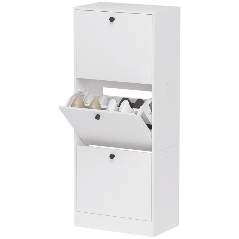 SCHUHSCHRANK mit 3 Klappen 47/28/115 cm, platzsparend in Weiß - Weiß, Holzwerkstoff (47/115/28cm) - BEAOK