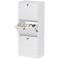 SCHUHSCHRANK mit 3 Klappen 47/28/115 cm, platzsparend in Weiß - Weiß, Holzwerkstoff (47/115/28cm) - BEAOK
