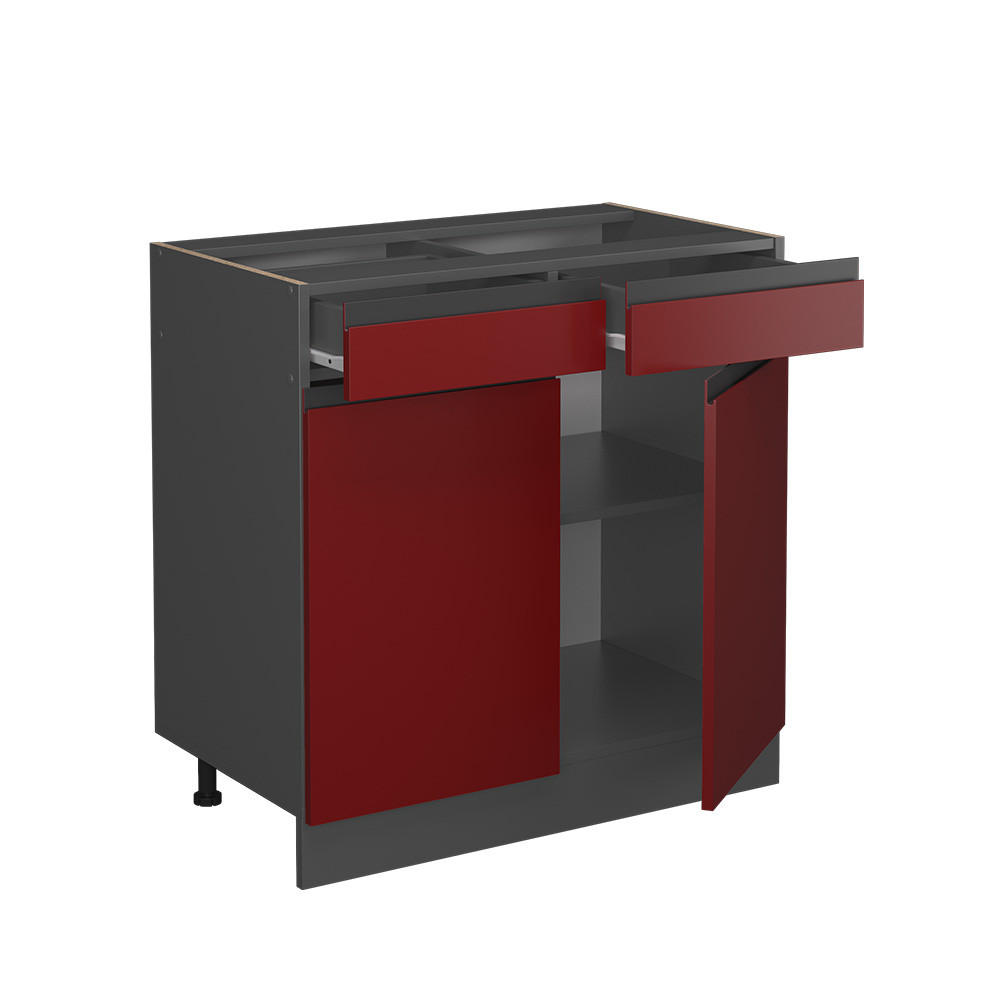 KÜCHENUNTERSCHRANK R-Line Rot 80 cm J-Shape, ohne AP - Anthrazit/Rot, Holzwerkstoff (80/81.6/46cm) - Vicco