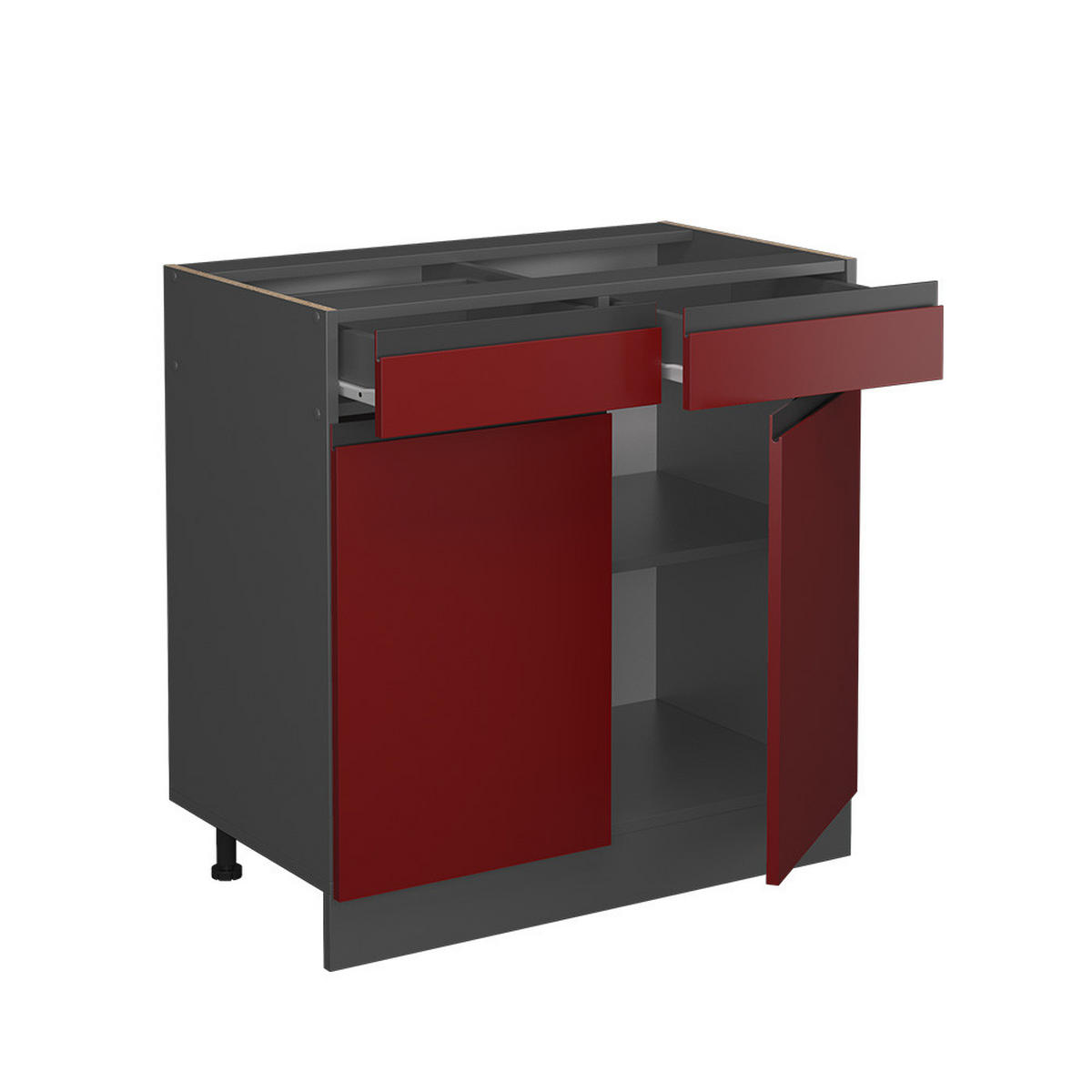 KÜCHENUNTERSCHRANK R-Line Rot 80 cm, AP Eiche - Anthrazit/Rot, Holzwerkstoff (80/81.6/60cm) - Vicco