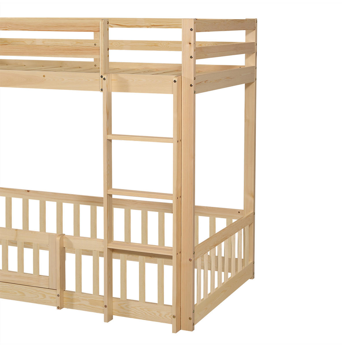 ETAGENBETT aus Massivholz 90x200 cm in Natur mit rechtwinkliger Treppe - Naturfarben, Holz (90/200cm) - Modfu