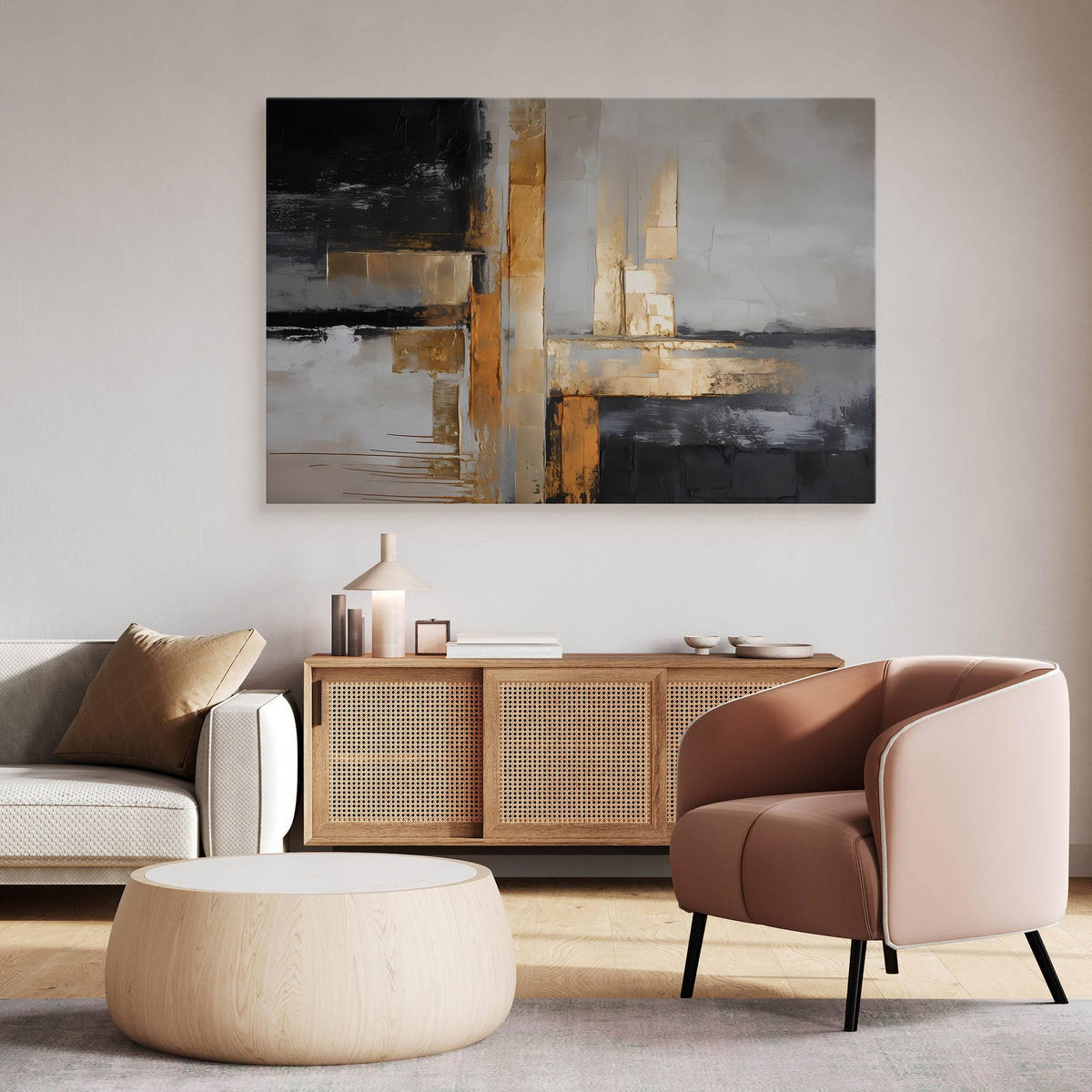 LEINWANDBILD Abstraktion Moderne Kunst Glamour 120/80 cm - Beige/Schwarz, Textil (120/80cm) - Muralo