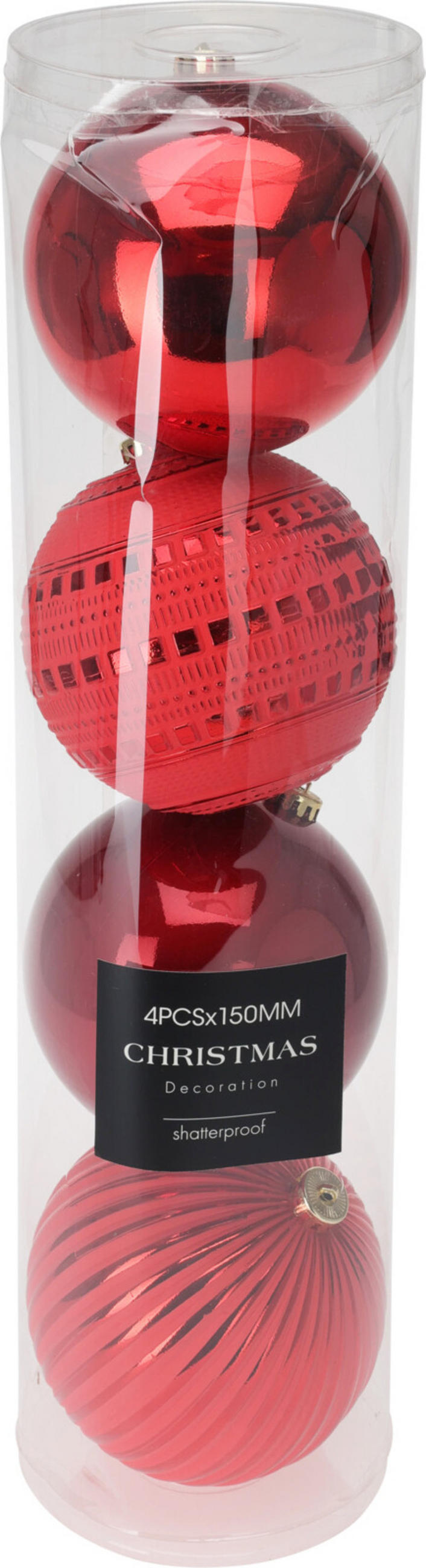 CHRISTBAUMKUGEL Basic Rot 4er Set 15/15/15 cm Kunststoff - Rot, Kunststoff (15/15/15cm) - Mondex