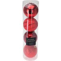 CHRISTBAUMKUGEL Basic Rot 4er Set 15/15/15 cm Kunststoff - Rot, Kunststoff (15/15/15cm) - Mondex