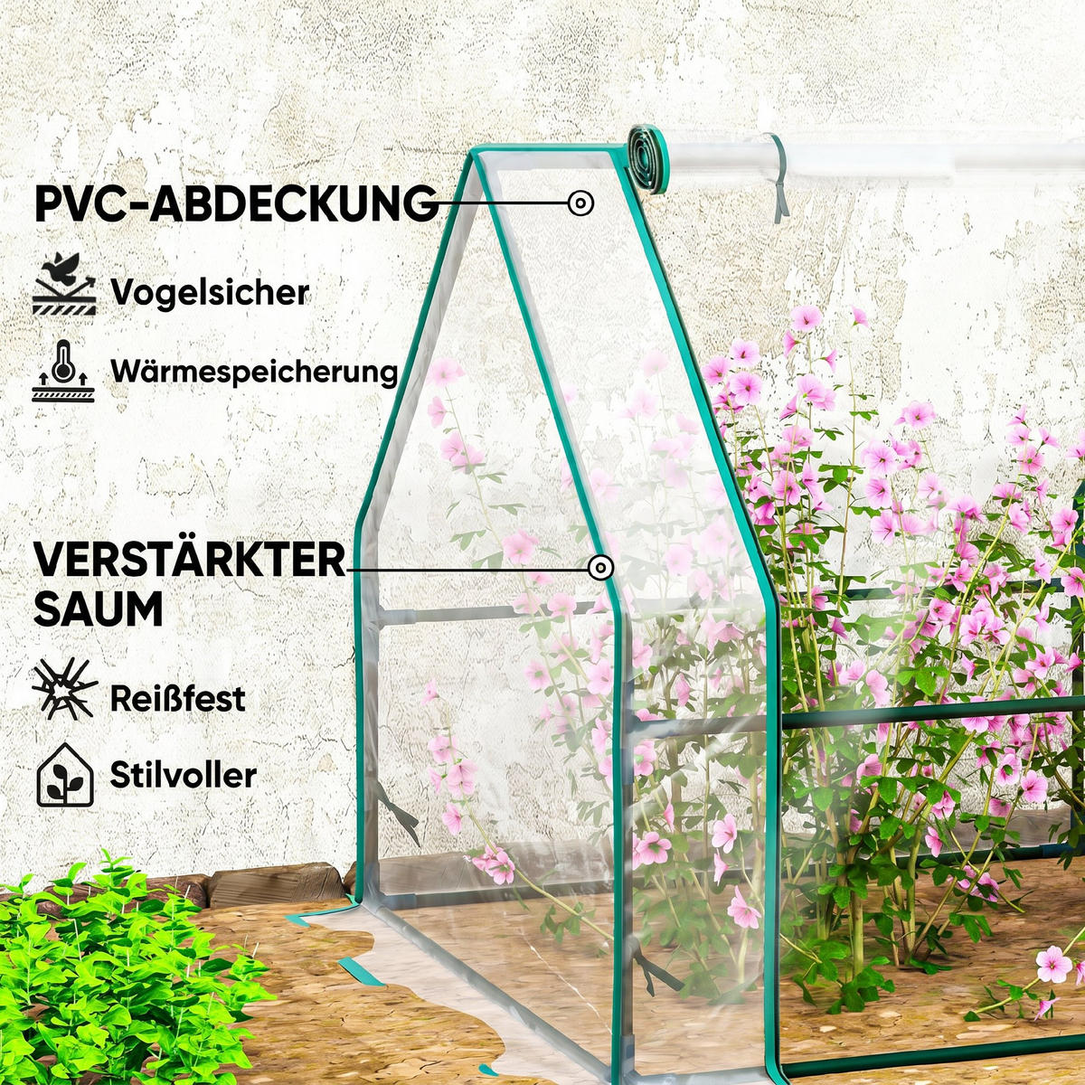 GEWÄCHSHAUS Stahl PVC Transparent - Transparent, Metall (90/90/360cm) - Outsunny